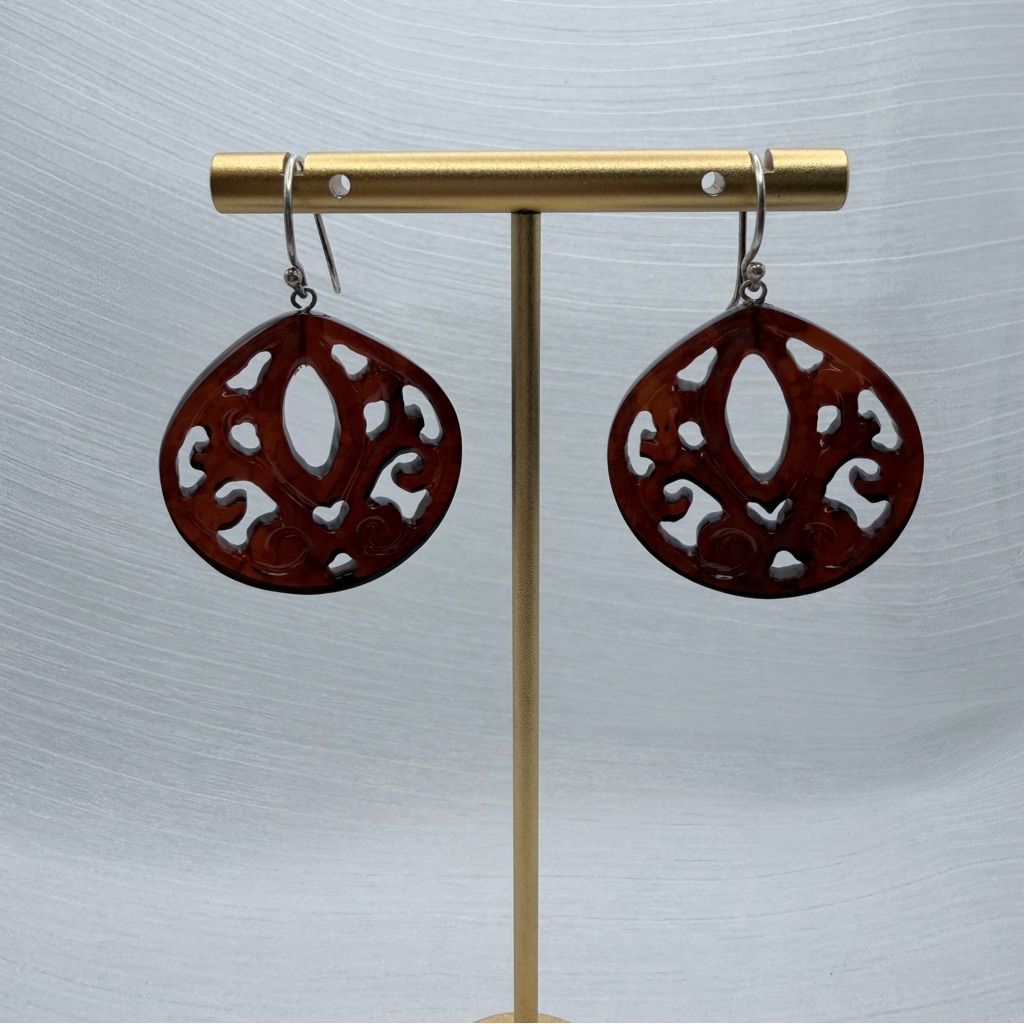 S925 Carved Amber Dangle Earrings 80$